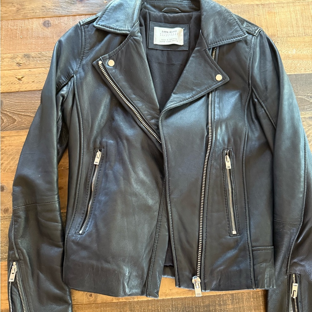 Zara Black Leather Biker Jacket